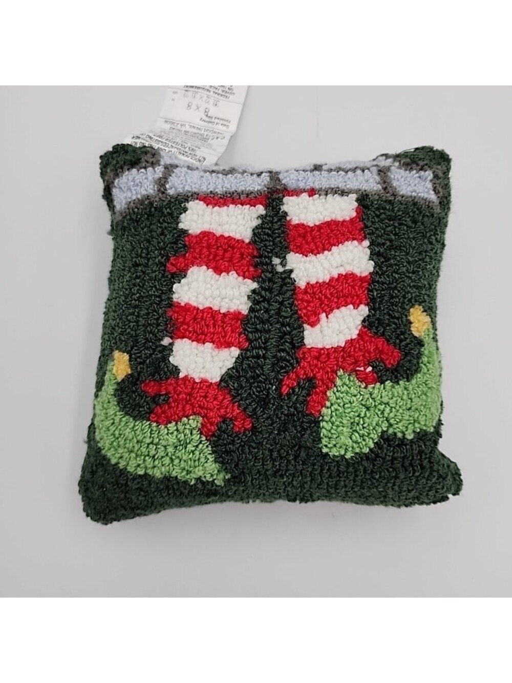 bed bath and beyond 8" x 8" Elf Legs Hooked Christmas Throw Pillow